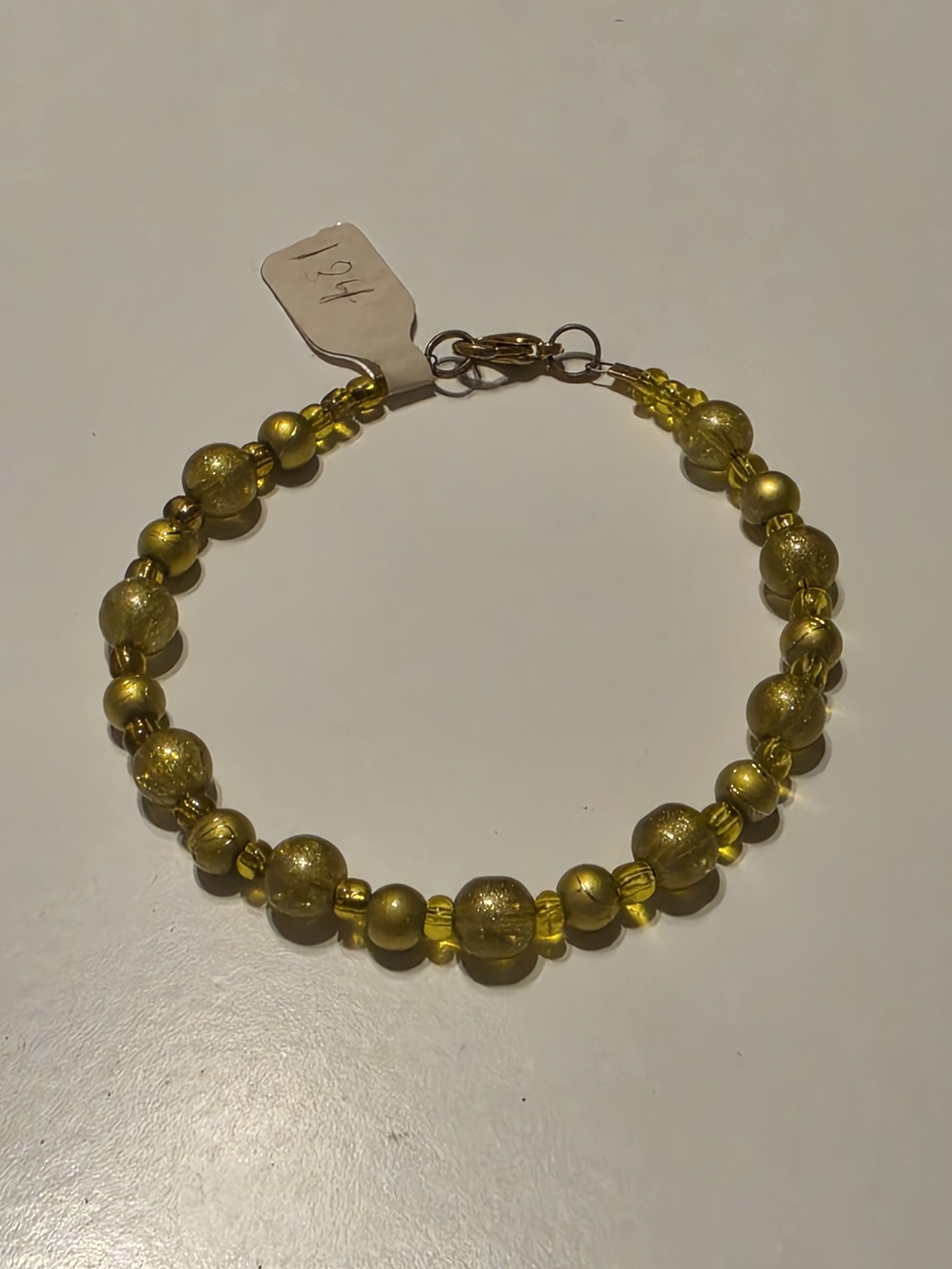 Gold‑Toned Venetian Style Glass Beaded Bracelet – Textured Foil‑Infused Beads